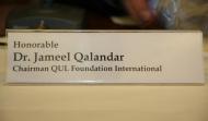 Name tag of Dr Jameel Qalandar , Chairman Qul Foundation