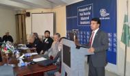 Dr. Muhammad Khan, Head of International Relations Deptt, National Defense University giving speech 